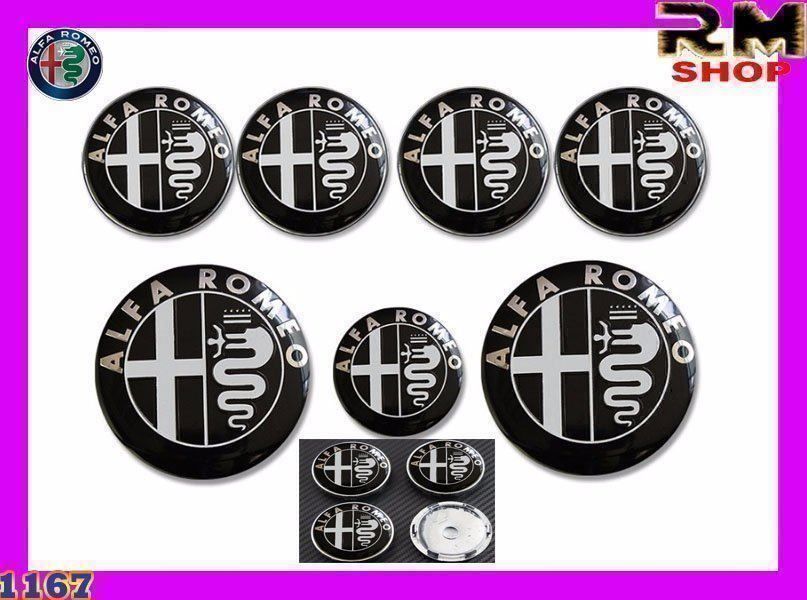 2 Badges compatibles avec Alfa Romeo New Black 74mm Emblem Avant Arrière Capot Noir 147 156 159 Brera Mito Metal