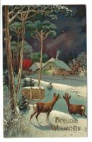 Fröhliche Weihnachten - Rehe im Winterwald  Präge-Litho 1910