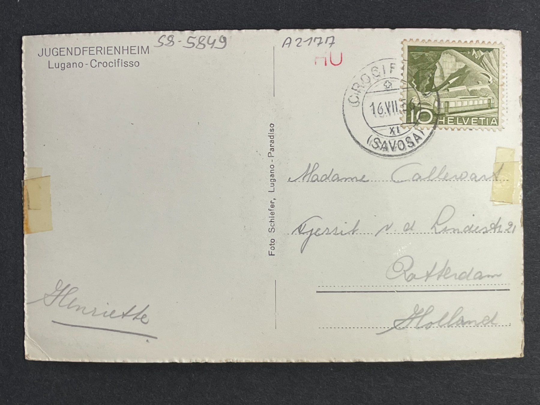 Cartoline postali: Jugendferienheim - Lugano - Crocifisso – Usato da Steg VS venduto da _vinci_ 1