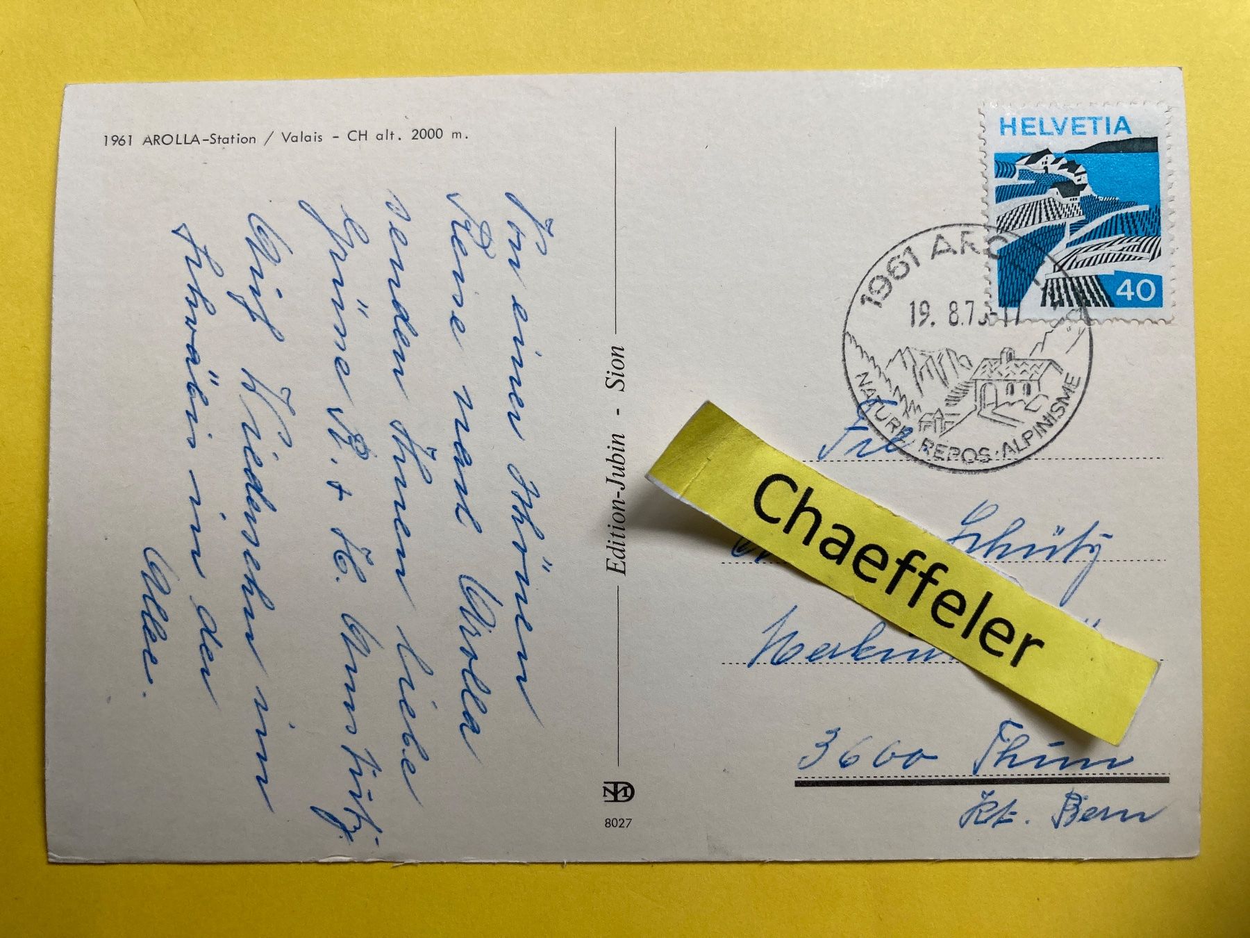 Ansichtskarten: 1961 Arolla-Station / Valais – Gebraucht aus Zürich von Chaeffeler 1