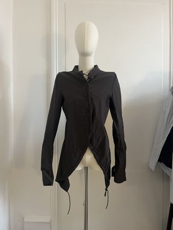 Unique Asymmetric Black Cotton Jacket, Size Medium