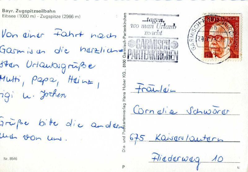 Cartoline postali: Eibsee - Zugspitzenbahn Garmisch + 1974 – Usato da Emmenbrücke venduto da teestube 1