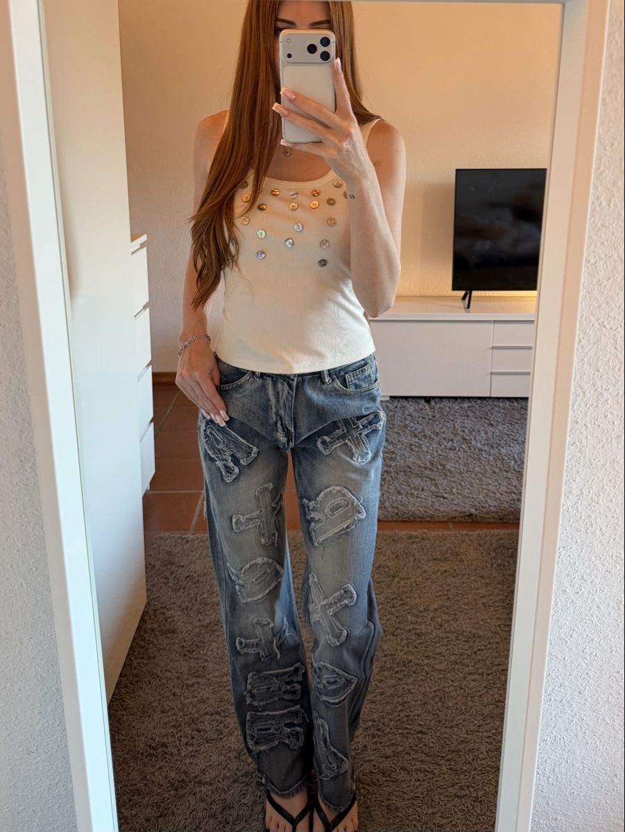 Jeans: Jeans mit Kreuzen – Neu (gemäss Beschreibung) aus Frümsen von laura002