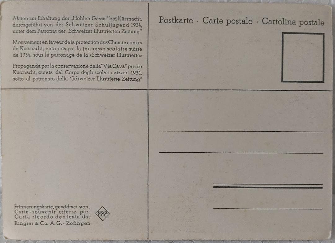 Ansichtskarten: KÜSSNACHT "Hohlen Gasse"  -  1934 – Gebraucht aus Delémont von Domdom1 1