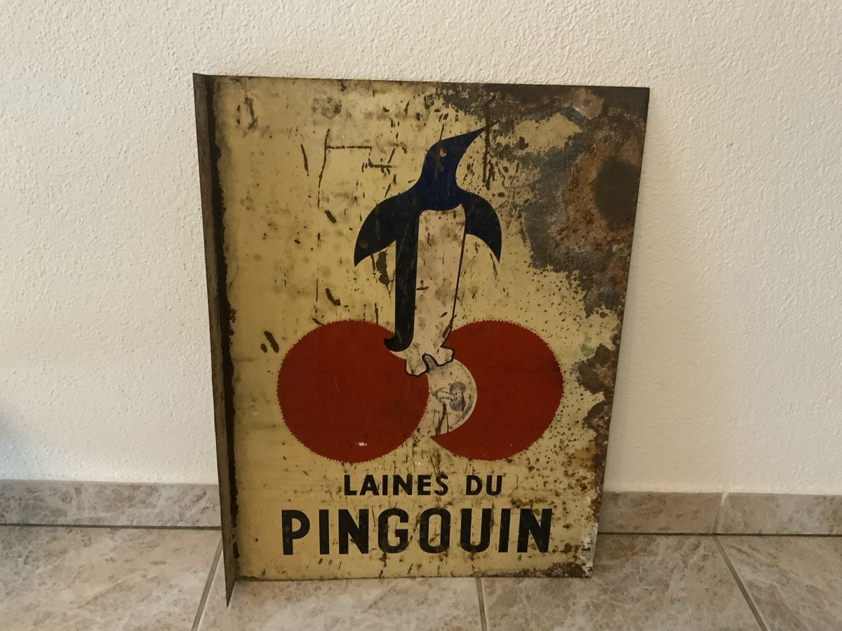 Schilder: Altes Blechschild Laines du Pingouin mit Rost</div> – Gebraucht aus Willisau von Minali 1