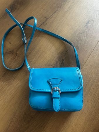 Umhängetasche Leder Blau Made in Italy Wie Neu