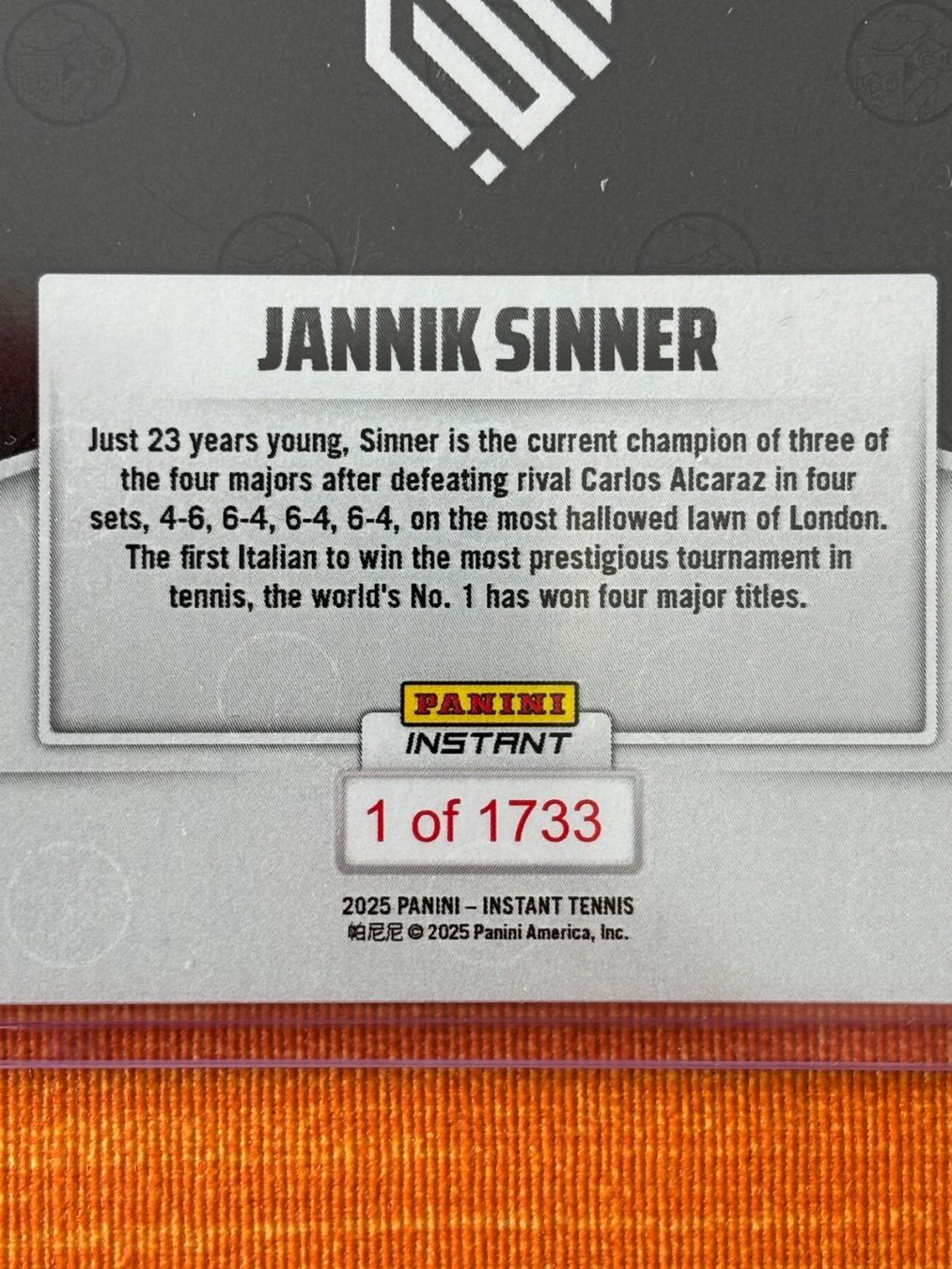 Panini Carte collezionabili: Jannik Sinner Panini Instant JS6 2025 – Nuovo (secondo la descrizione) da Glattpark(Opfikon) venduto da GiuxTradingCards 2