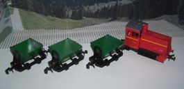 Lima Spur 0: Loren-Zug aus Diesellok + 3 Kipploren, 2L DC