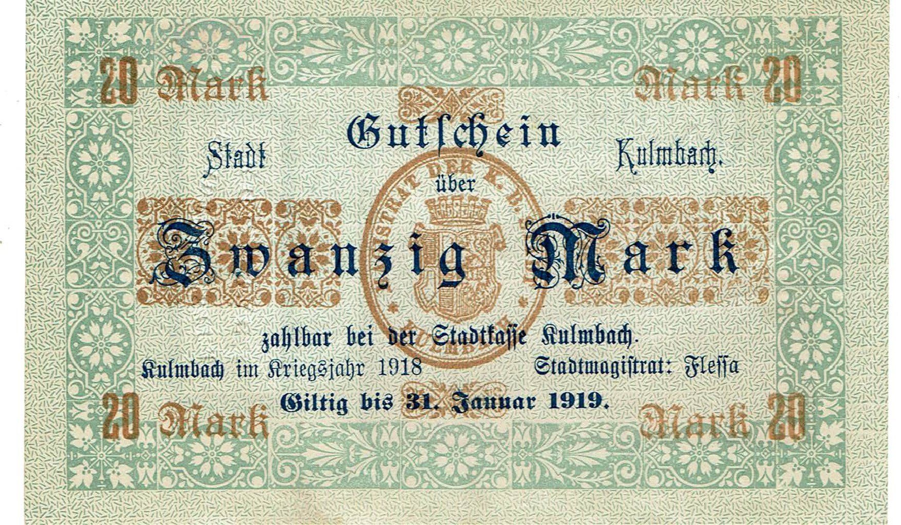 Banknoten: Kulmbach 20 Mark 1918 VZ++-UNZ – Gebraucht aus Steffisburg von ber_8htf