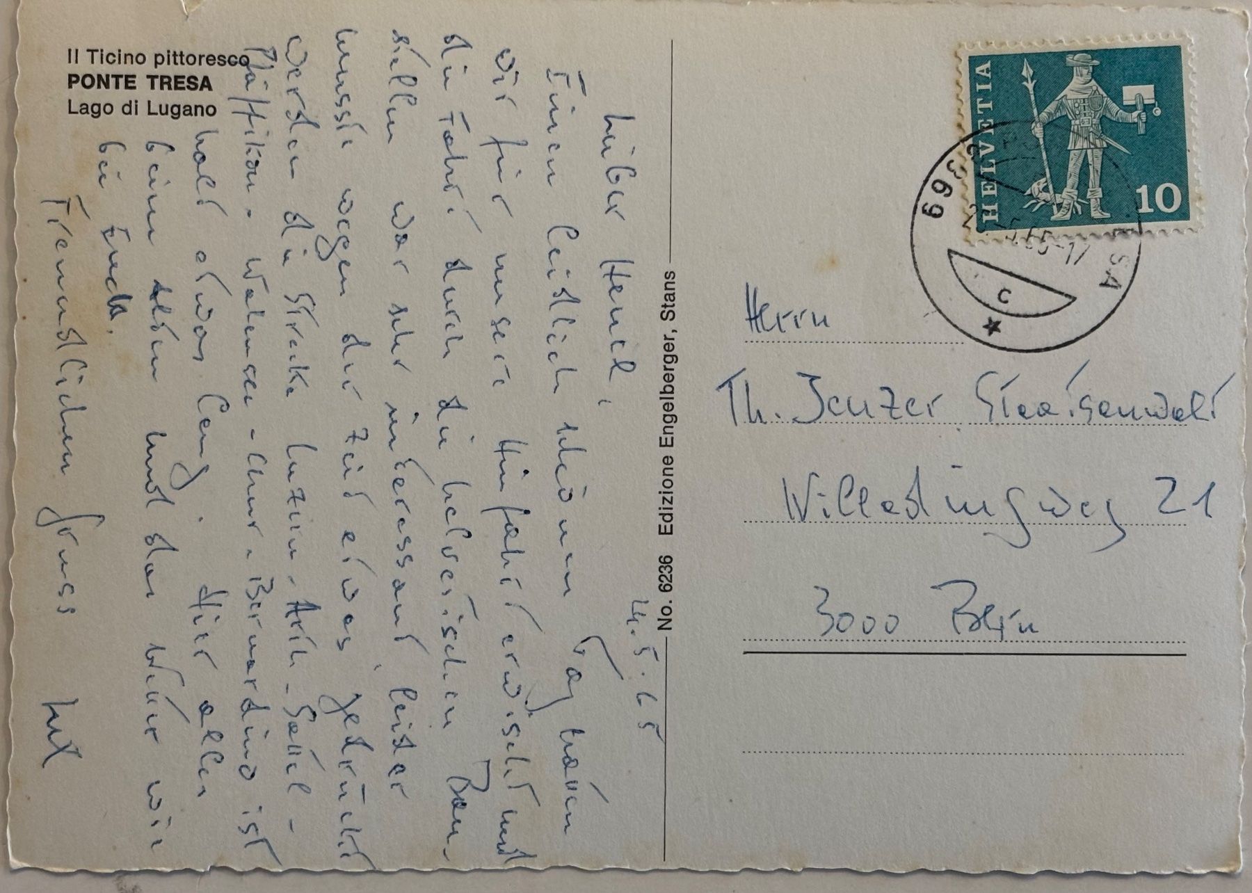 Cartoline postali: Ponte Tresa, Tessin, 1965 – Usato da Frauenfeld venduto da Merk52 1