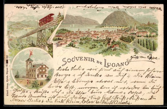Cartes postales: Litho Lugano, Totalansicht mit Bergbahn – D'occasion à Berlin par bartko-reher