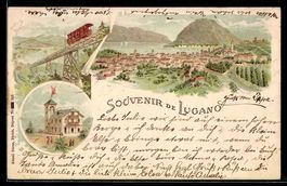 Litho Lugano, Totalansicht mit Bergbahn