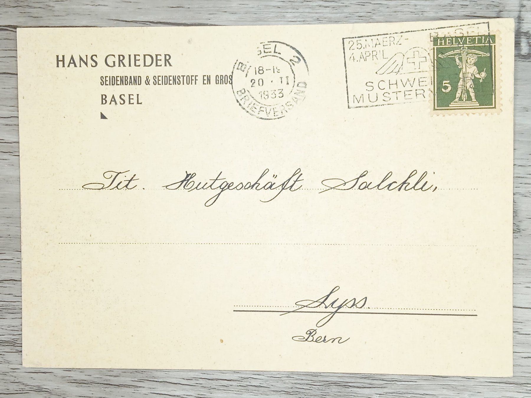 Tutti i francobolli: TR13 Carte Postale + Timbre Suisse 1933 – Usato da Cousset venduto da Patrick_Collections
