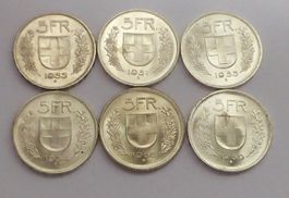 6x 5 Franken 1933- 1969 - TOP Stücke