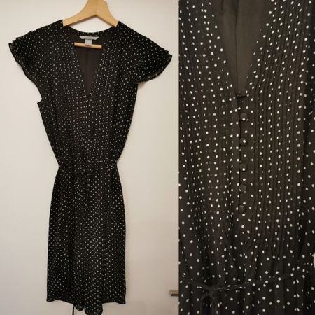 Robe d'été noire à pois blancs manches courtes taille 36 H&M