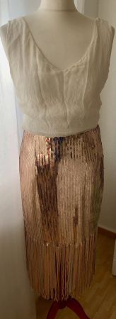 Paillettenrock / Glitzerrock, skirt, rosé, mit Fransen, S 36