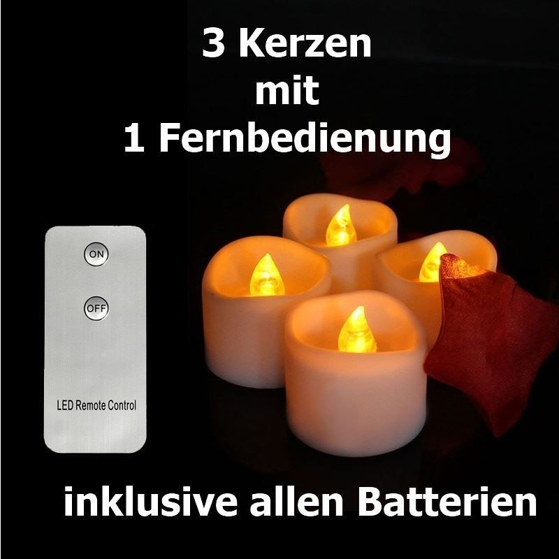 Kerzen: 3 Teelichtkerzen mit FB inkl. Batterien – Neu und originalverpackt aus Diepoldsau von preisparadies-ch