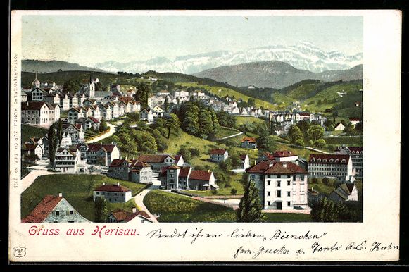 Cartoline postali: Herisau, Panoramaansicht der Ortschaft – Usato da Berlin venduto da bartko-reher