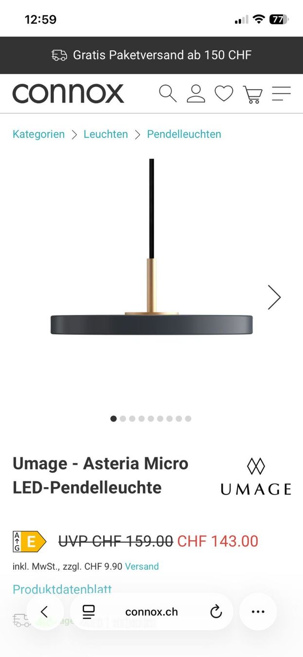 Umage Lustres & lampes de plafonds: UMAGE Asteria Medium LED Pendelleuchte anthrazit/gold – D'occasion à Liestal par T-Bazar