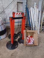 Absperrpfosten mit Kette, gebraucht, orange, 3 Stk. + 10m
