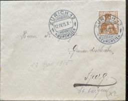 Schweiz Brief Zürich Neumünster 1915 12 Rp Tell