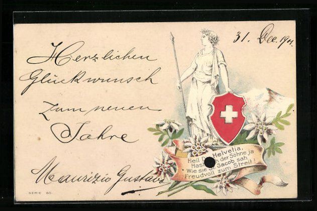 Cartoline postali: Präge-Lithographie Schweiz, Heil Dir He – Usato da Berlin venduto da bartko-reher
