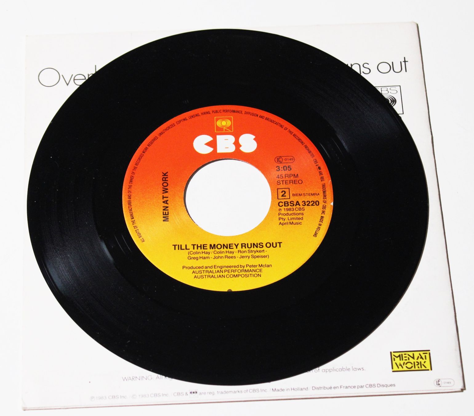 Dischi in vinile: 7" MEN AT WORK - OVERKILL 1983 – Usato da Brüttisellen venduto da Collector-Corner 3