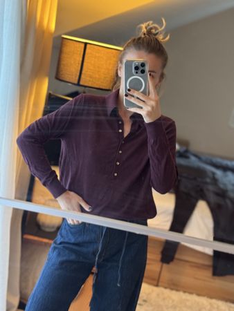 Zara burgundy collared blouse size M, perfect for autumn