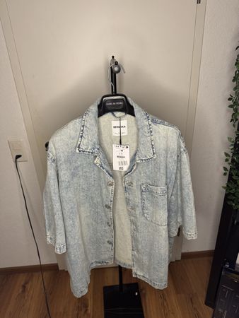 Bershka Jeanshemd Kurzarm Hellblau Denim L Neu