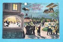 Glückwunsch Geburtstag - Gäste im Doppeldecker - 1912