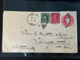 Ganzsache 1922 von Californien nach Langenthal