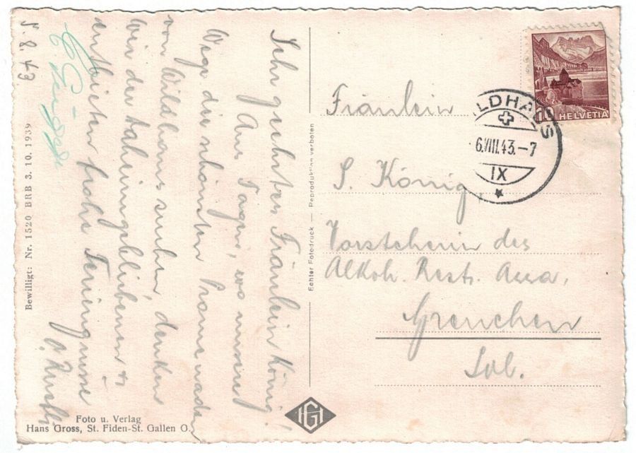Cartoline postali: Gräppelensee mit Schafberg, gelaufen 1943 – Usato da Frauenfeld venduto da POML 1