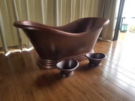 SET Freistehende Badewanne Kupfer Bad Wanne 2 Waschbecken