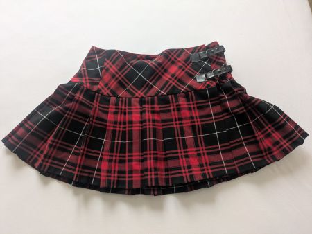 Benetton Tartan Pleated Skirt Red Black Size M