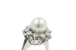 Brillant Ring mit Perle ca. 2.0ct 18K Weissgold *S745