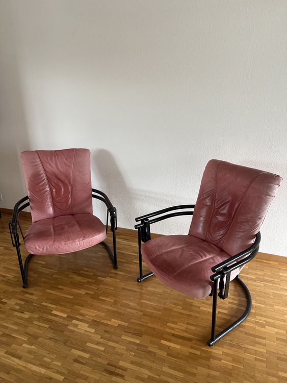 2x Sessel Rosa Leder Retro Vintage 80er Jahre - Designer (Gebraucht) in ...