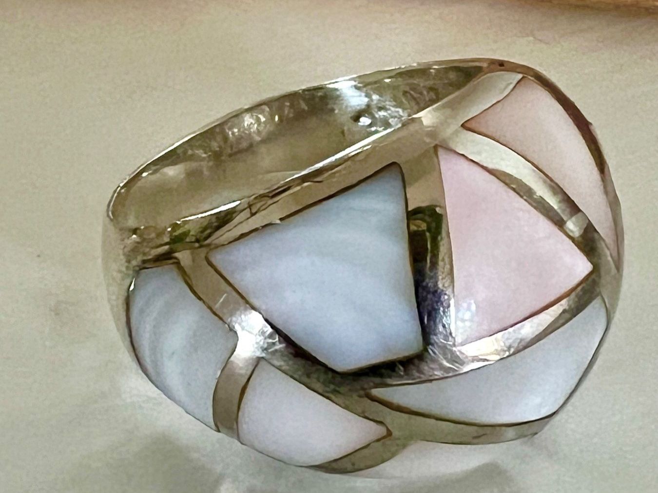 Ringe: Statement Ring 925Silber & kunstvolle Perlmutt Intarsien 15g – Gebraucht aus Ruswil von artbyhand 2