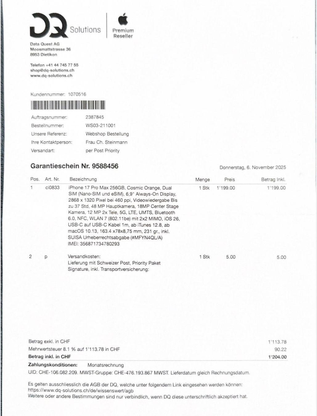 Apple Telefoni cellulari / Smartphones: iPhone 17 Pro Max 256GB, Cosmic Orange, Dual SIM – Usato da Strengelbach venduto da Meky_81 5