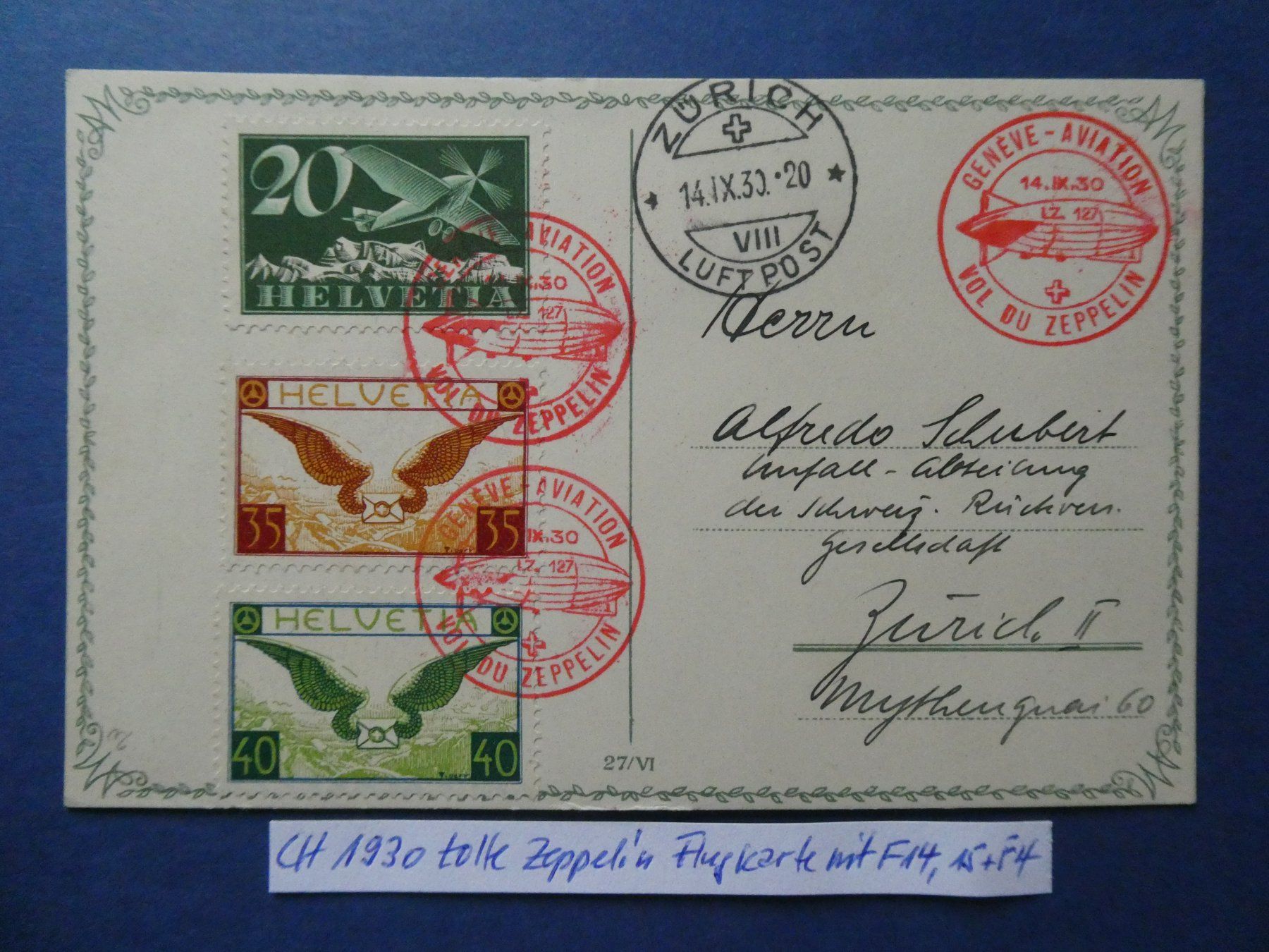 CH 1930 tolle Zeppelin Flugkarte mit F14,F15+F4 (Gebraucht) in Lausen ...