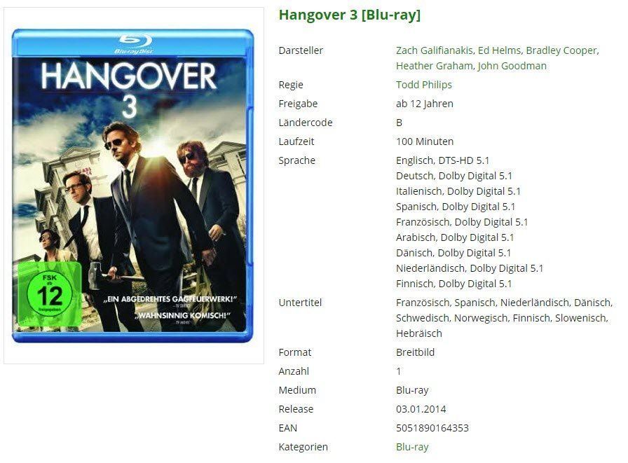 Tutti i DVDs: Hangover 3 (Blu-ray) – Usato da Buchrain venduto da Sssschaller