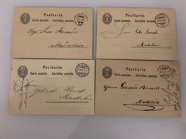 1883 - 87, 4 x 5Rp. Postkarten versch.Ortschaften - Madulein