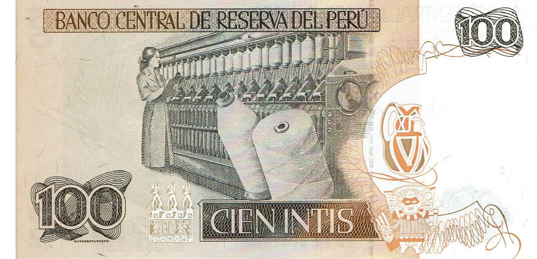 Banknoten: Peru 100 Intis 1987 P-133 UNZ – Neu (gemäss Beschreibung) aus Steffisburg von ber_8htf 1