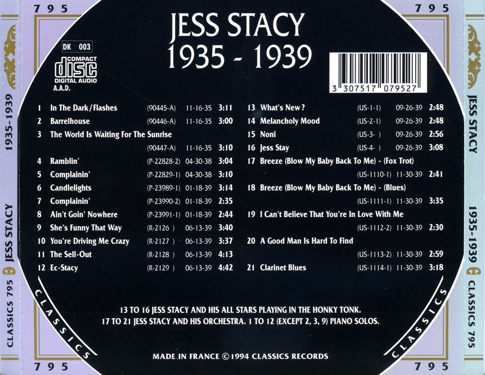 CD: Jazz-CD:  Jess Stacy 1935 - 1939  (Classics) – Usato da Hochfelden venduto da mue_lhm9 3