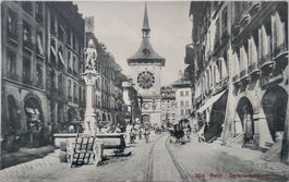 Postkarte 1909 Bern Zeitglockenturm, gelaufen nach Paris