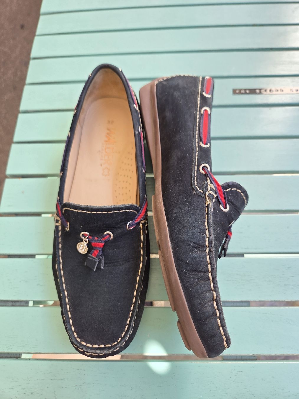 Walder Scarpe da donna: Walder Leder Mokassins Gr. 39 Dunkelblau – Usato da Bern venduto da -Aniko- 1