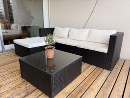 Gartenlounge Rattan Optik 4-teilig mit Tisch, guter Zustand!