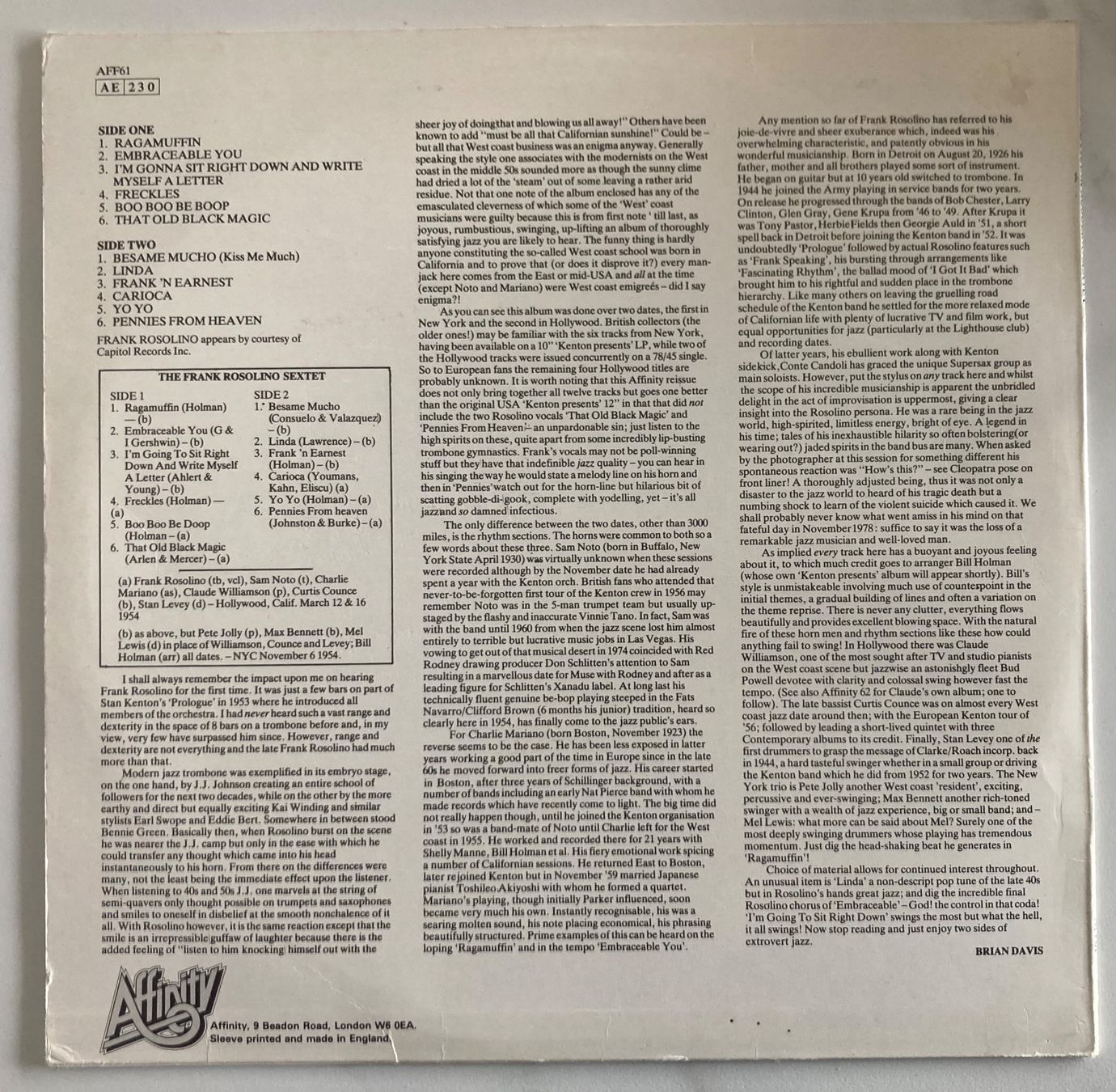 Dischi in vinile: FRANK ROSOLINO - FRANK ROSOLINO – Usato da Poliez-Pittet venduto da Newtown-Records 1