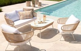 Gartenlounge Set 4teilig weiss/natur, Sommersale  2026 ☀️☀️