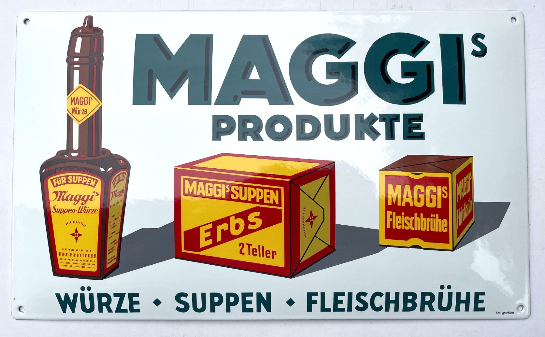 Maggi Insegne: Maggi - Vintage Emailschild gewölbt – Usato da Savagnier venduto da Ne2065