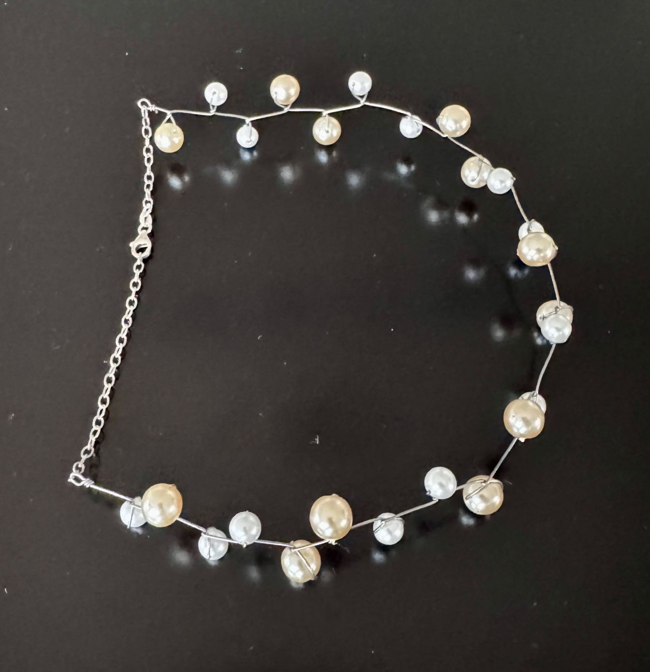 Catenine: Collier Silber mit Perlen 38 cm verstellbar – Usato da Montlingen venduto da timolino12 1